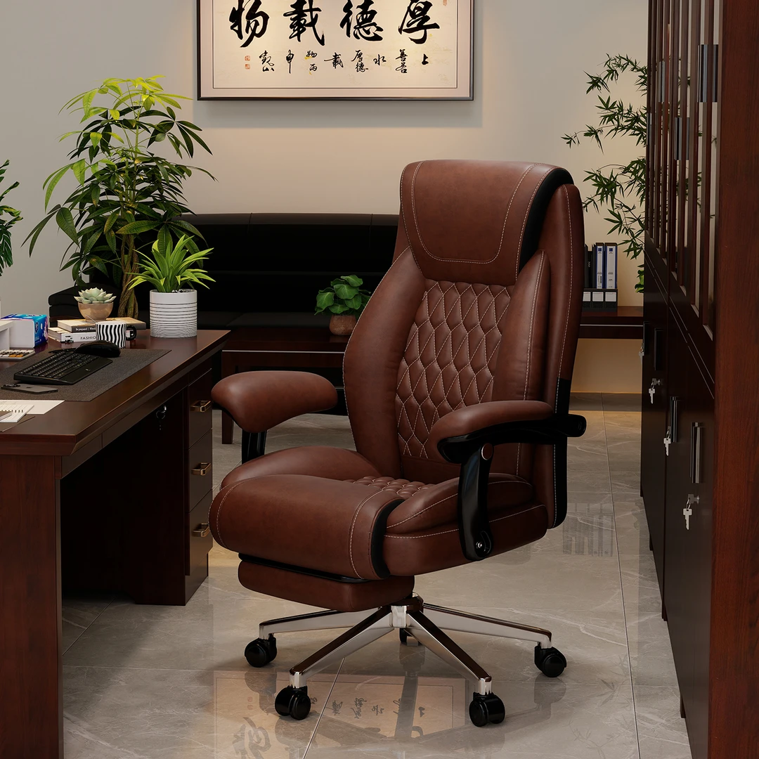 诗维克真皮老板椅家用书房办公书桌座椅休闲可躺电脑椅久坐沙发椅