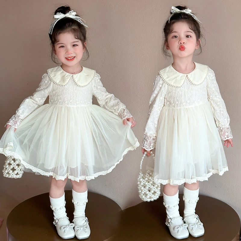 女童连衣裙秋季2025新款儿童长袖洋气公主裙子宝宝春秋款蕾丝纱裙