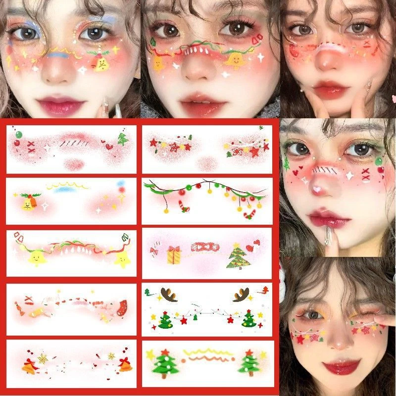【能能】圣诞节妆容脸贴纹身贴甜心少女氛围感蝴蝶结卡通腮红妆派对