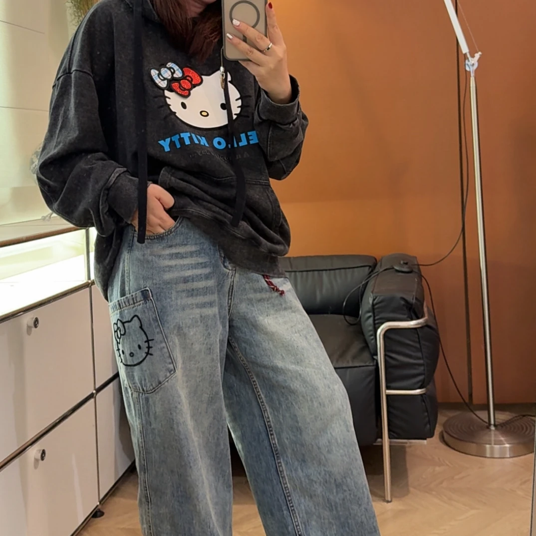 新款KT卡通牛仔裤女