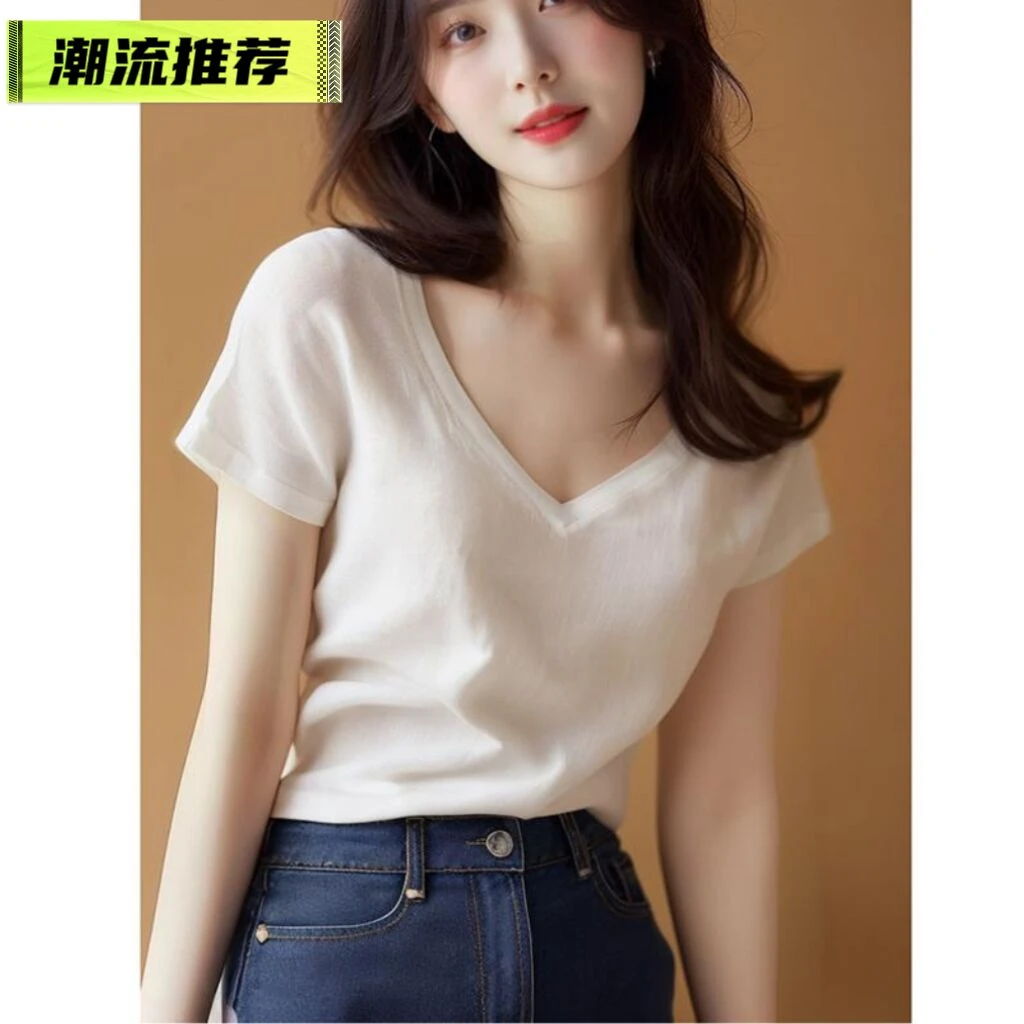 甜美通勤女士T恤新款欧货小衫洋气独特绝美夏季新款白色休闲女t恤
