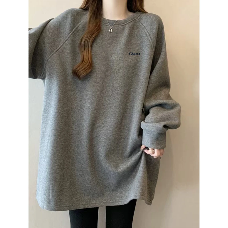 秋冬胖MM大码打底衫女装慵懒风加厚德绒女宽松显瘦中长款上衣