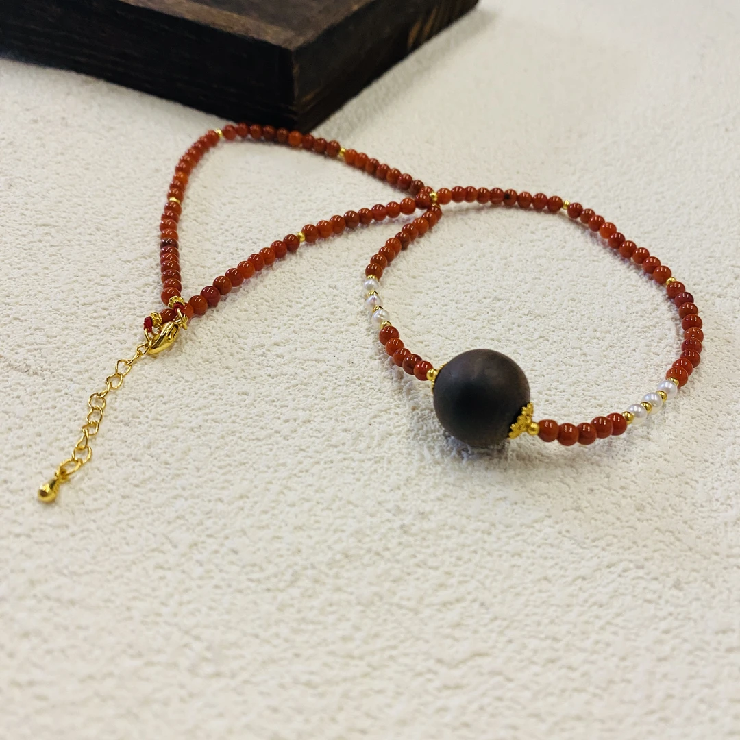 【V姐珠宝】ZH2258 保山柿子红满肉南红项链 S925银镶嵌