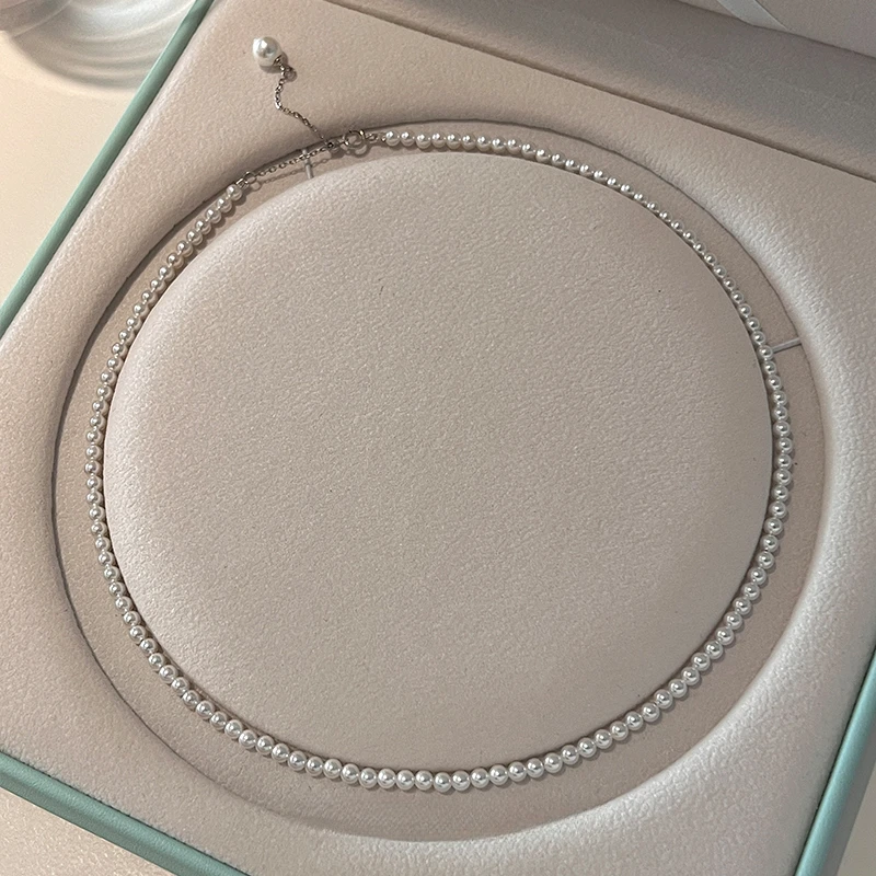 铜合金项链 极光小米珠锁骨链3-4毫米精致轻奢适合叠戴强光白色