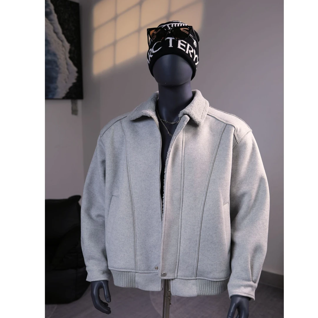 翻领暗褶颗粒绒棉衣美式复古夹克上衣秋冬加厚巴恩风男士外套