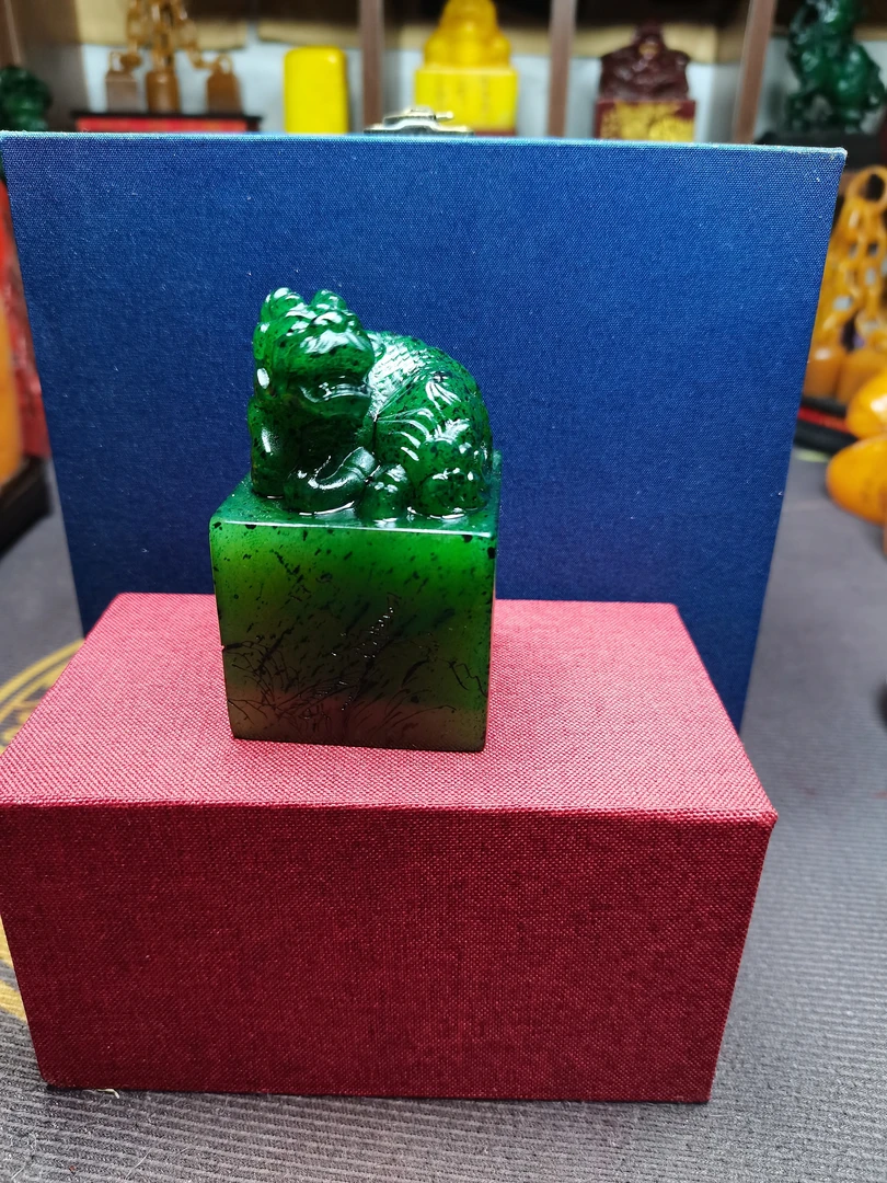 寿山石老绿田印章5公分