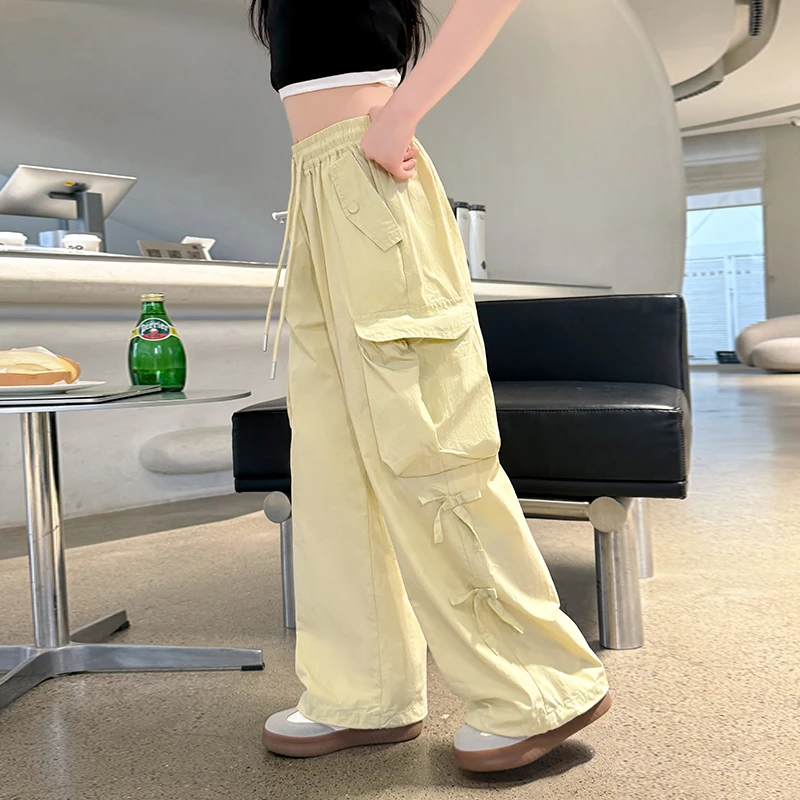 女童工装裤春装新款蝴蝶结阔腿裤中大童服装女孩潮酷炸街休闲裤子