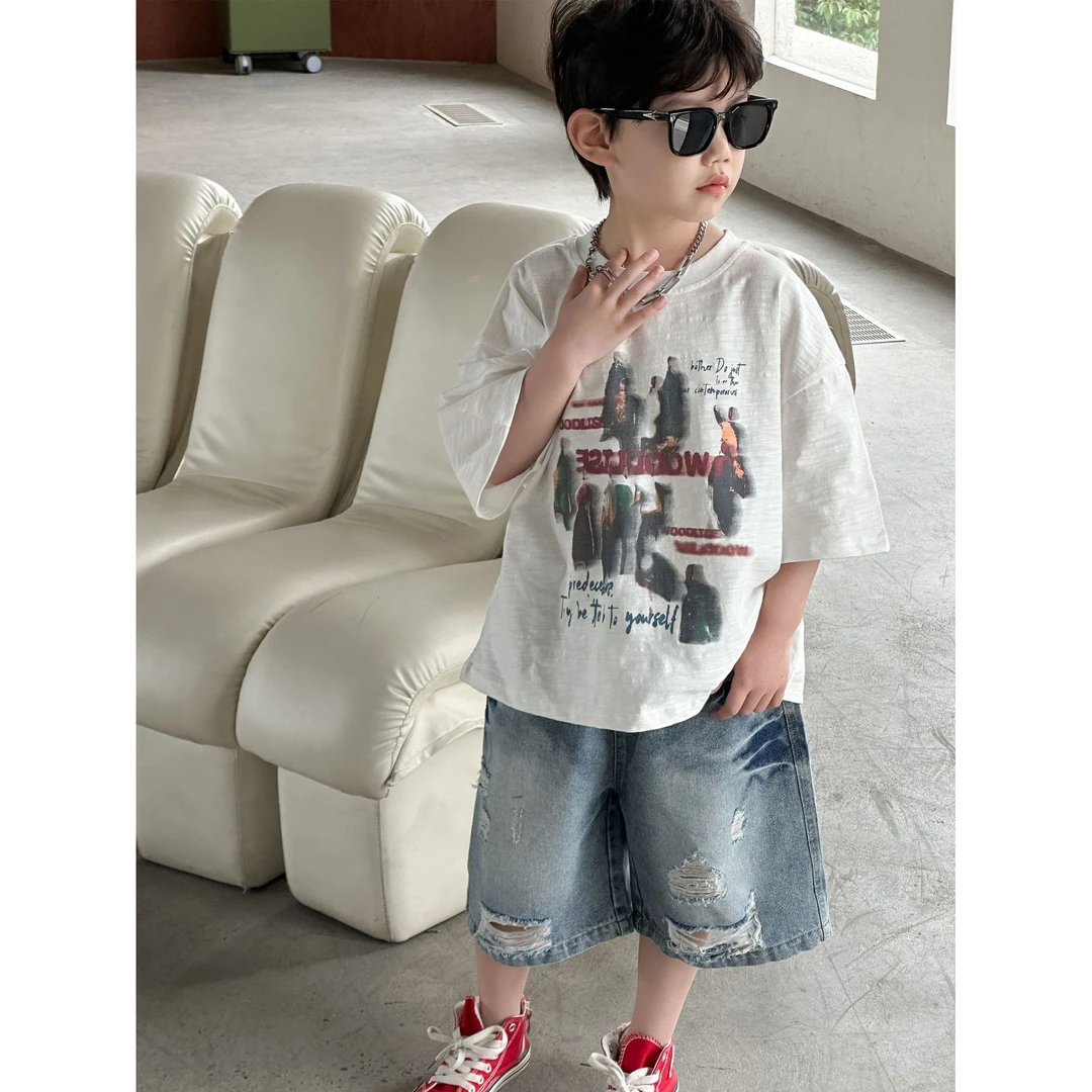 in 爱：qm25夏季男童纯棉短袖T恤儿童简潮竹节棉百搭中袖上衣25149