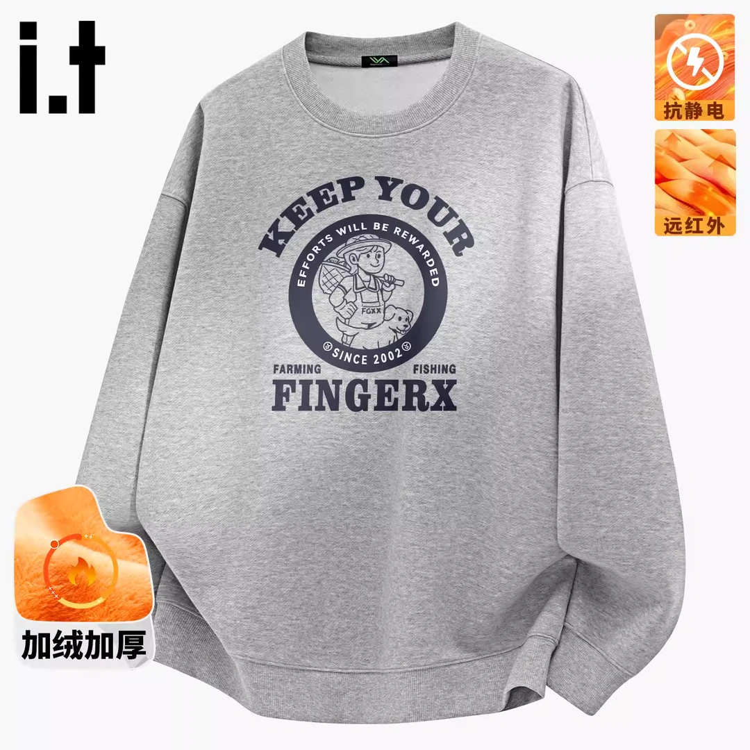 it FINGERCROXXX卫衣男冬季新品美式复古加绒加厚保暖休闲套头衫