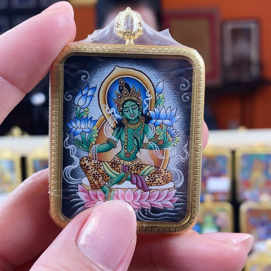 吊坠纽瓦力纯手绘绿度母