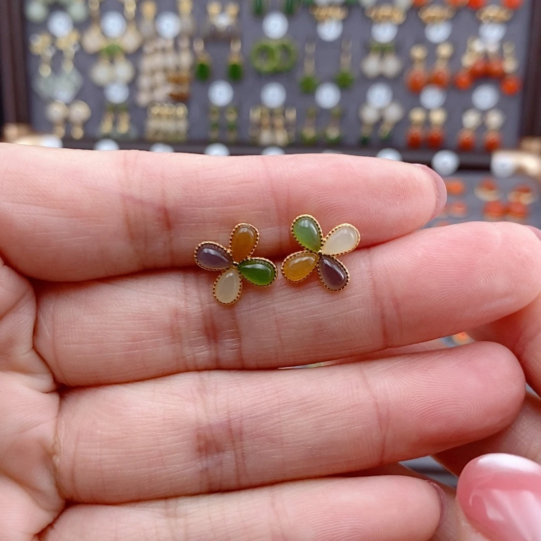 银S925镶嵌和田玉耳饰