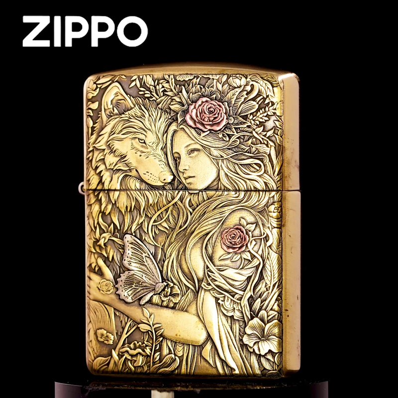 ZIPPO/之宝打火机/狼族少女狼亦有情-紫铜镶嵌DY9902DK【林子