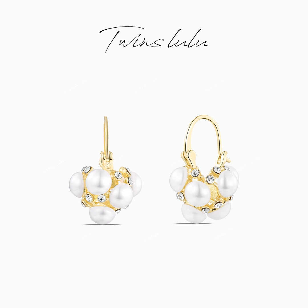 铜合金合成锆石耳饰 TWINS  繁花锦簇轻奢气质珠珠花篮耳环TSL906