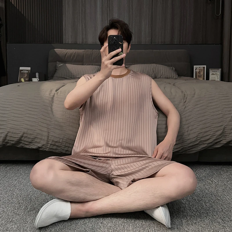 冰丝男士睡衣背心夏季款无袖凉感2025新款夏天爸爸家居服休闲套装