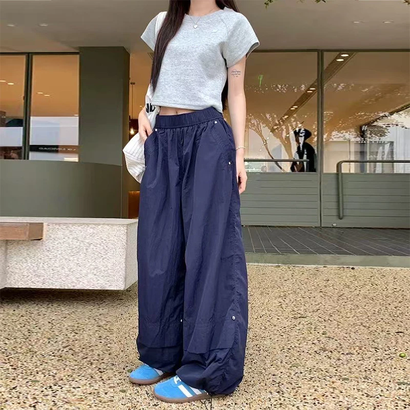 慵懒风铆钉工装裤女夏季新款宽松速干裤子锦纶速脚休闲运动裤