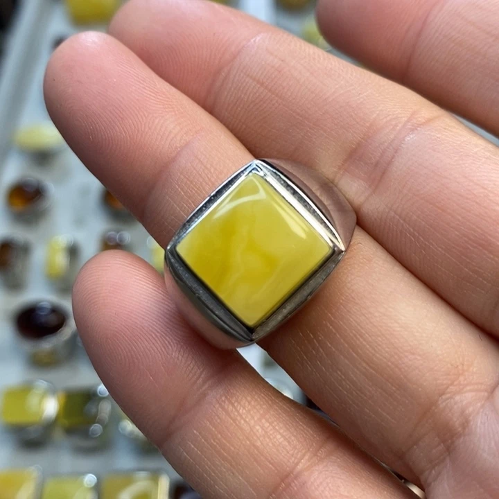 琥珀银S925镶嵌戒指