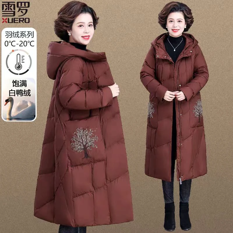 中老年人女款冬季羽绒服中长款加肥加大码中年妈妈秋冬装保暖外套