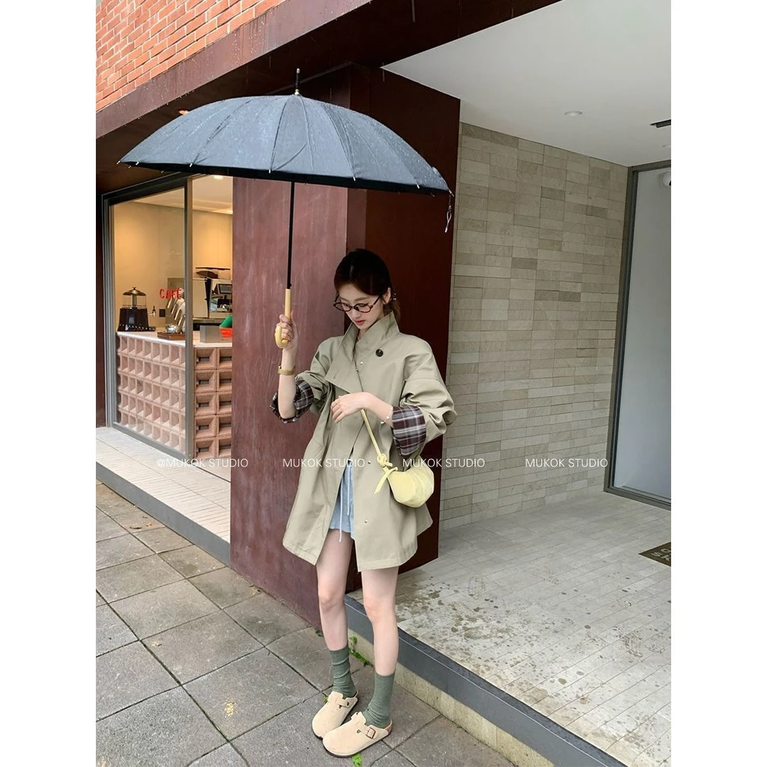 MUKOK诺丁山下~ 高级经典撞色风衣外套廓形显瘦宽松英伦风大衣