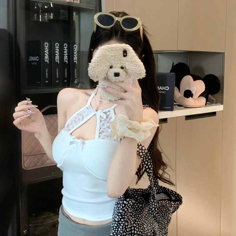 法式性感蕾丝挂脖吊带背心2025春秋新款修身显瘦百搭内搭上衣