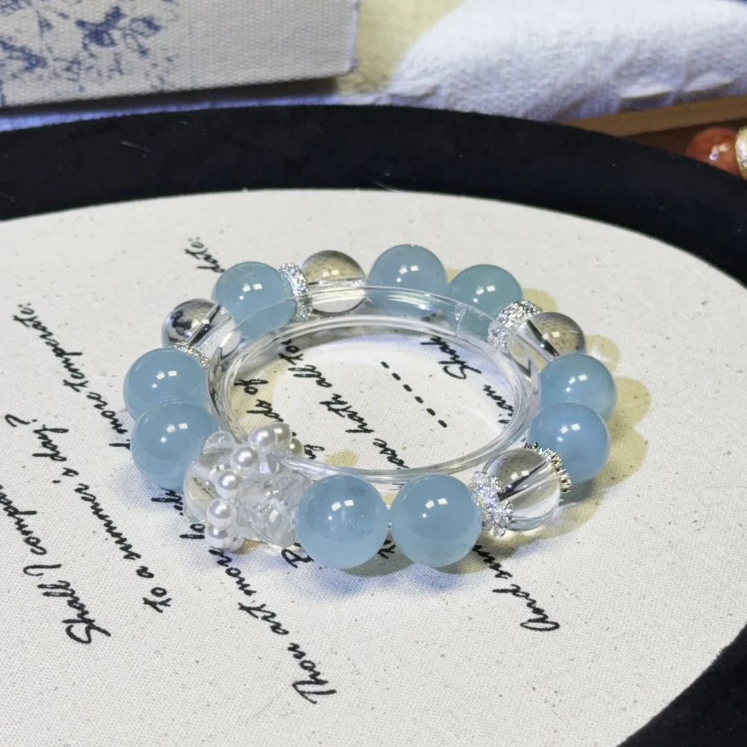 【水系/自信/平静/防避挡/表达等】海蓝宝设计款 天然水晶手围13-17