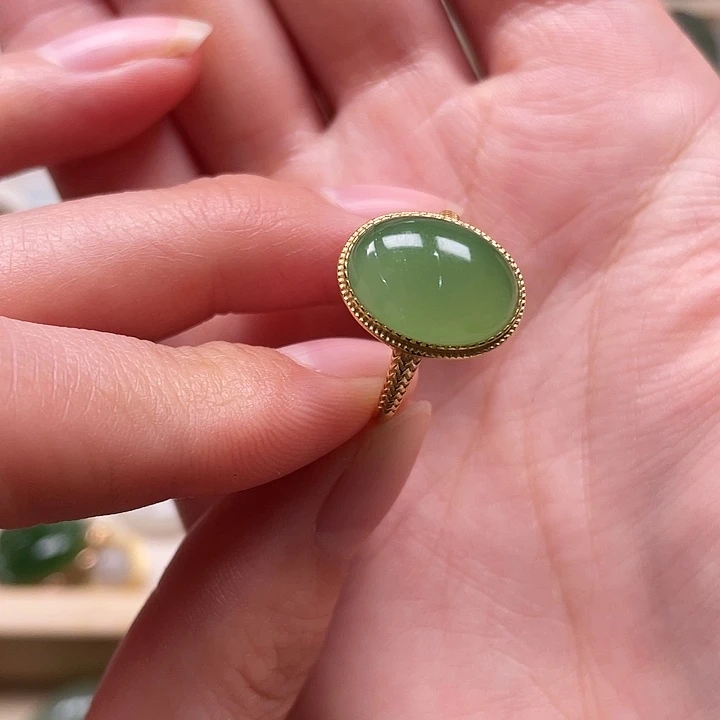 和田玉戒指银S925镶嵌