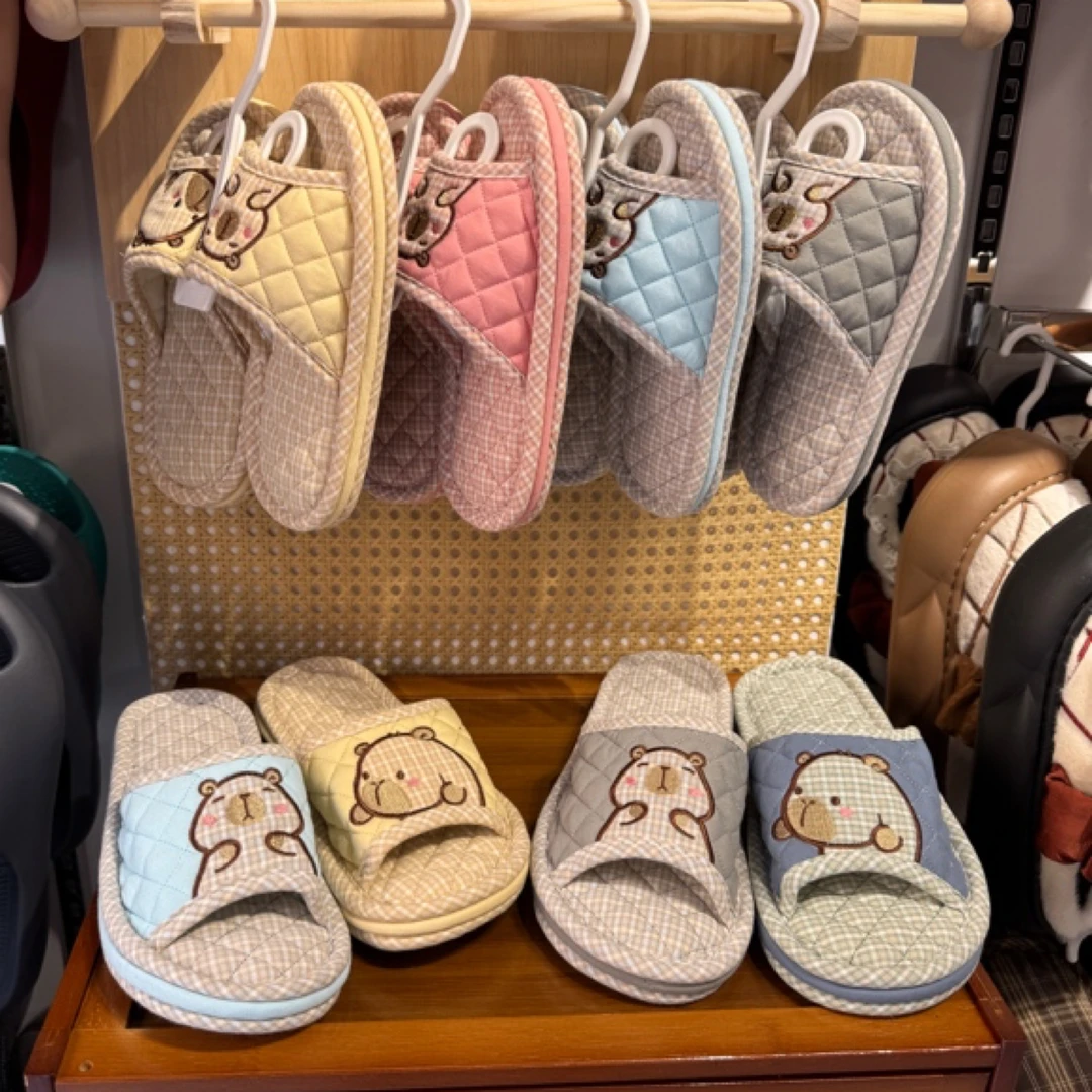 新款加厚可机洗防滑静音纯棉布艺亲子室内家居拖鞋四季