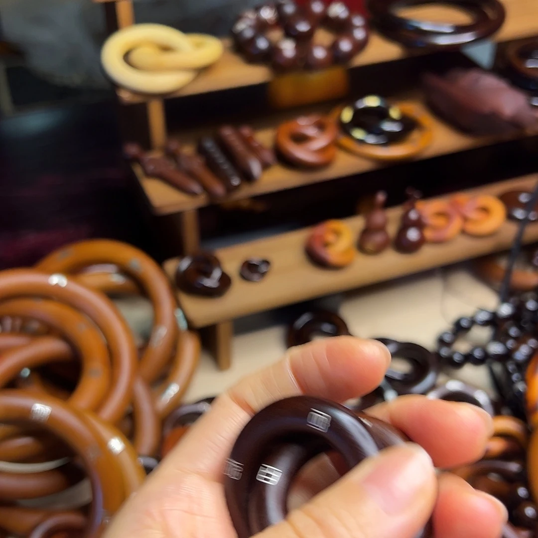 观***悦2.5内径枣木玉化镶银乾坤圈