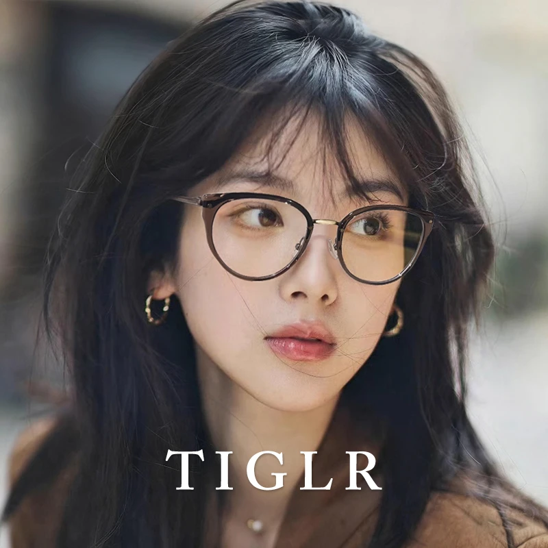 帝格勒超轻钛架猫眼眼镜框近视女可配度数方圆脸高级感素颜眼睛架