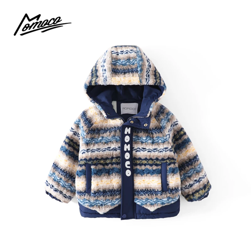 MOMOCO冬季新款男童潮流撞色格子毛毛衣加厚外套75480123017