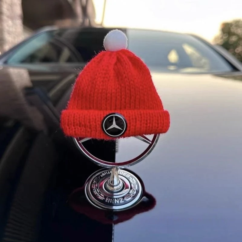 奔驰车标小帽子立标小红帽装饰圣诞帽可爱网红车载摆件挂件礼物