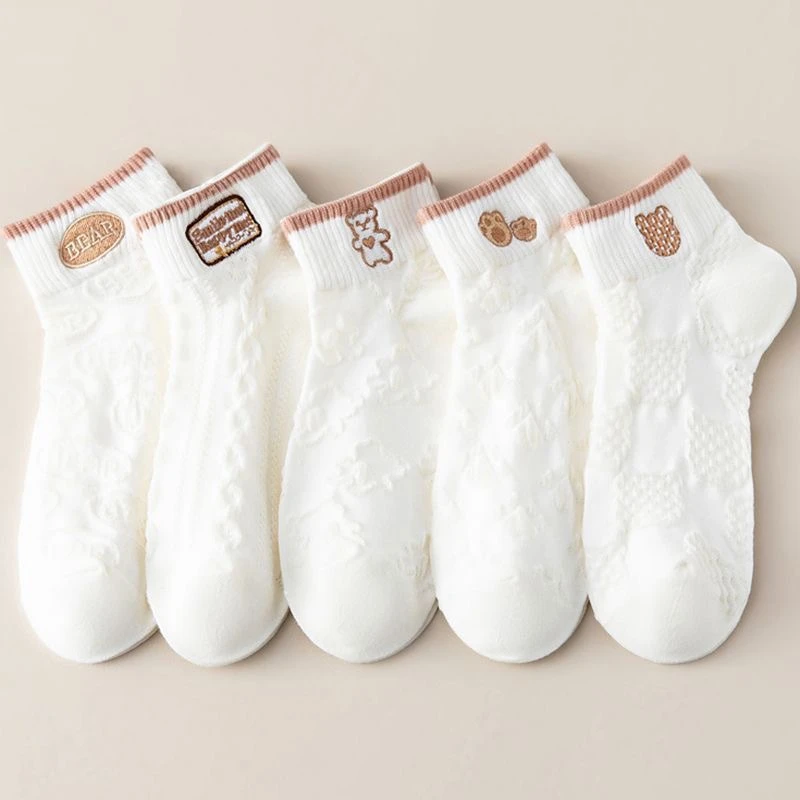 白色短袜女士袜子夏季薄款吸汗甜美防臭纯色卡通可爱低帮船袜子女