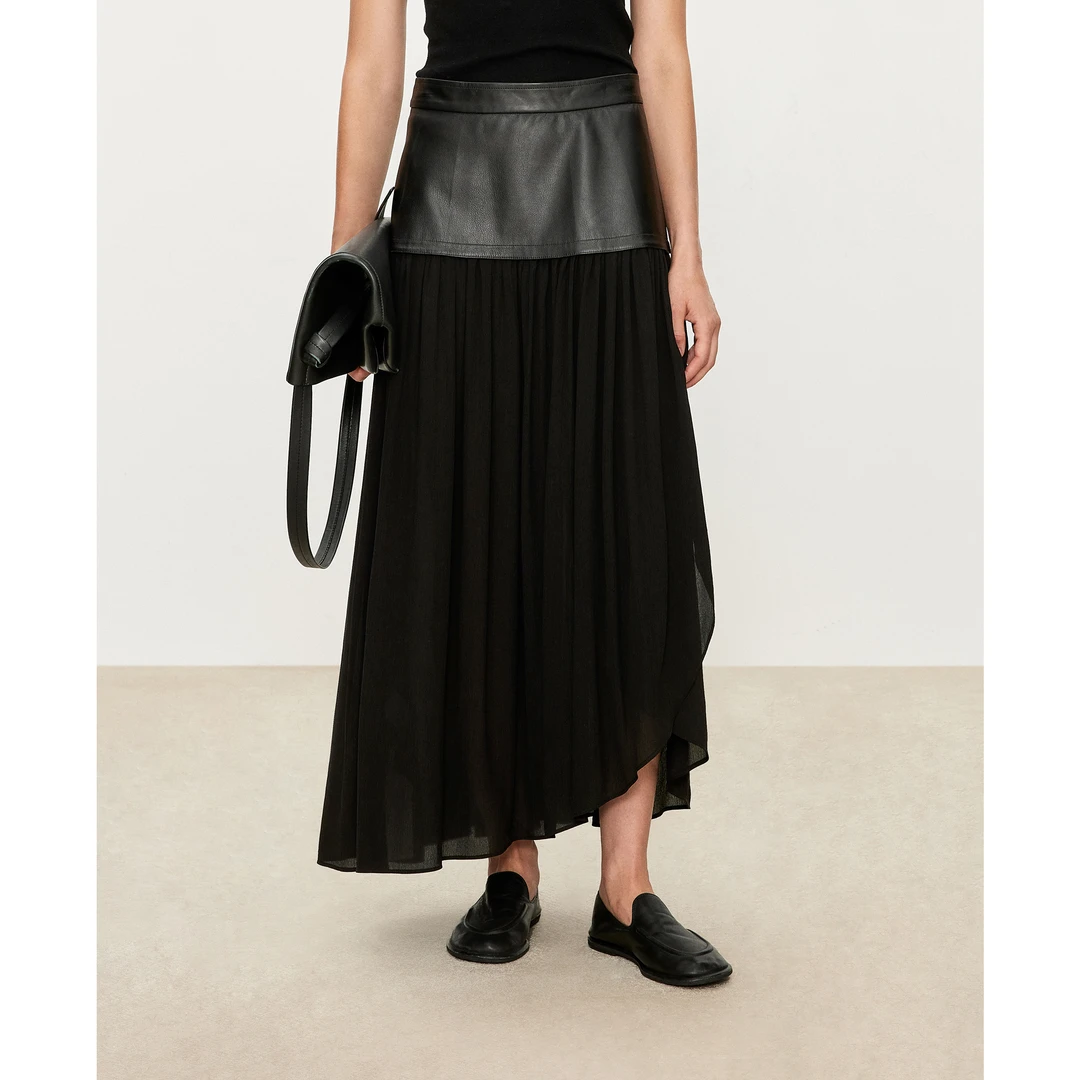 JOC专柜嵿级进口拼接顺纡乔其艺术感弧形半裙