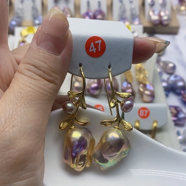 银S925镶嵌耳饰淡水珍珠薇****～