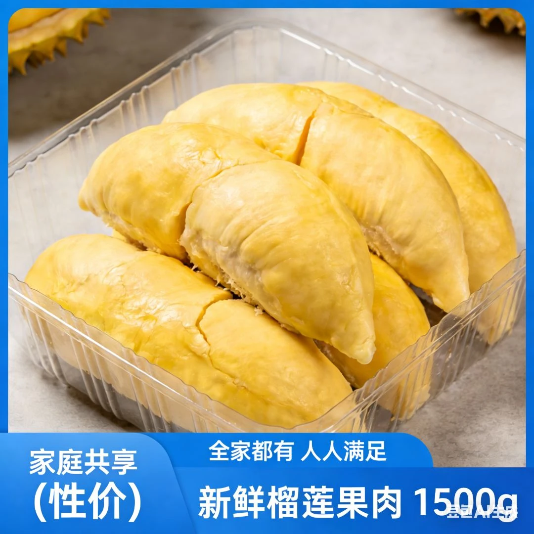 (家庭共享-性价)新鲜现剥核小榴莲肉1500g金枕泰国