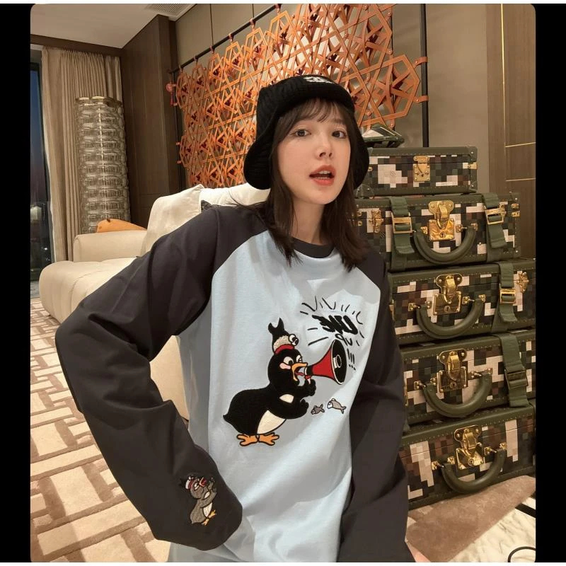 BETTER JOELAY-【泡泡小企鹅】百搭长袖插肩T恤休闲宽松KH1758