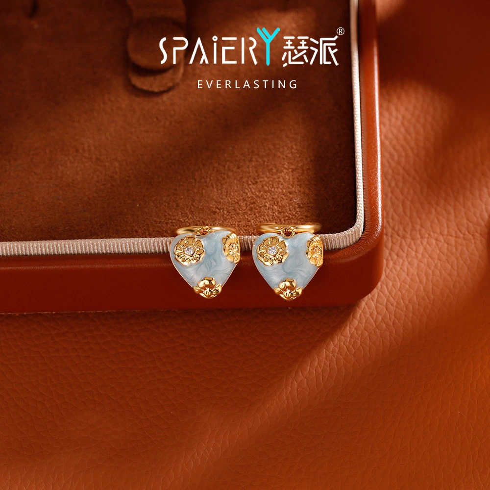 合金耳饰 【5245】油画梵高珐琅彩向日葵耳扣滴釉雕花耳环文艺耳饰