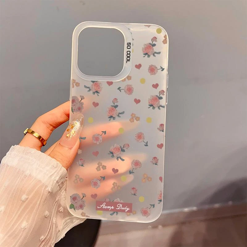 唯美波点小花适用iPhone15/16pro元气磨砂14手机壳苹果13防摔保护