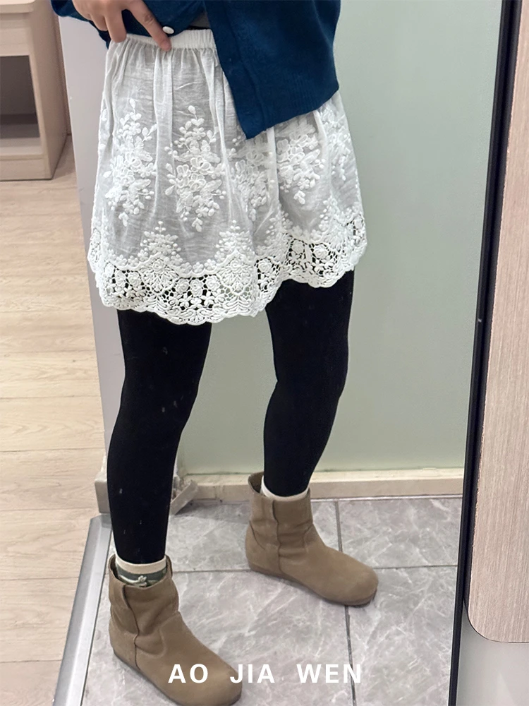 【小羽家】2067屁帘蕾丝花边松紧腰休闲百搭简约半身裙