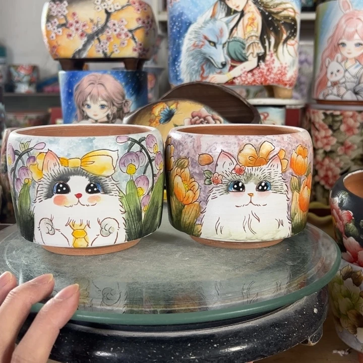 满38包邮景德镇手绘花盆