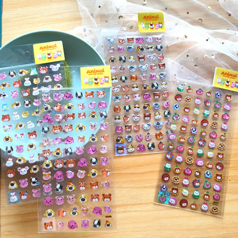 可爱动物头像卡通立体贴纸可爱装饰趣味水晶滴胶手机手账日记贴画