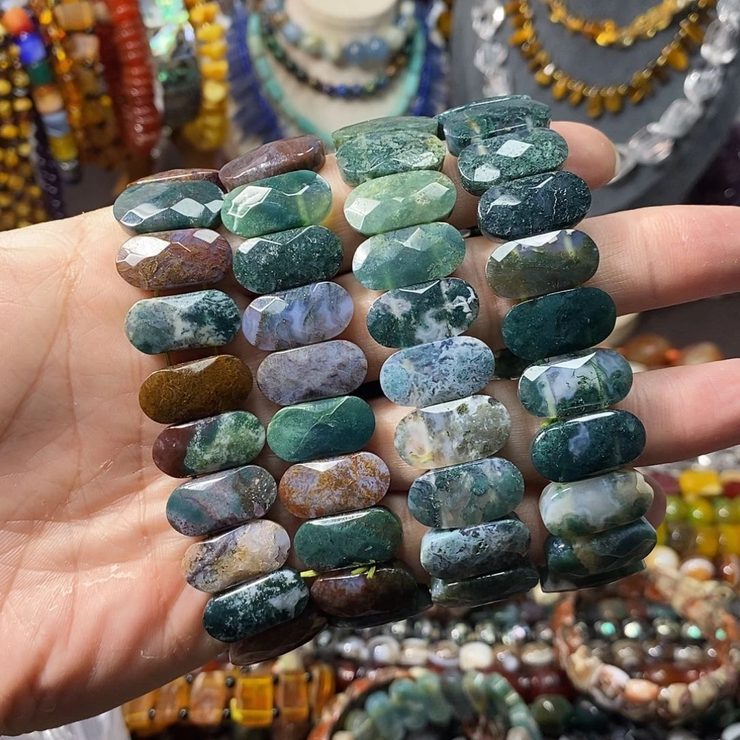 石英质玉未镶嵌，水草玛瑙切面手牌20mm，