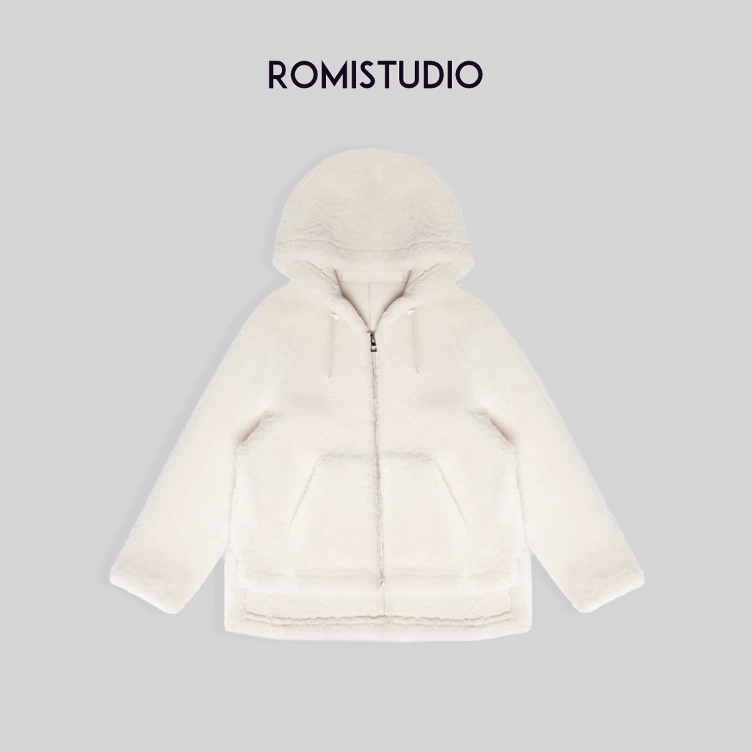 ROMI STUDIO【奶油摩卡】皮毛一体连帽外套W2213