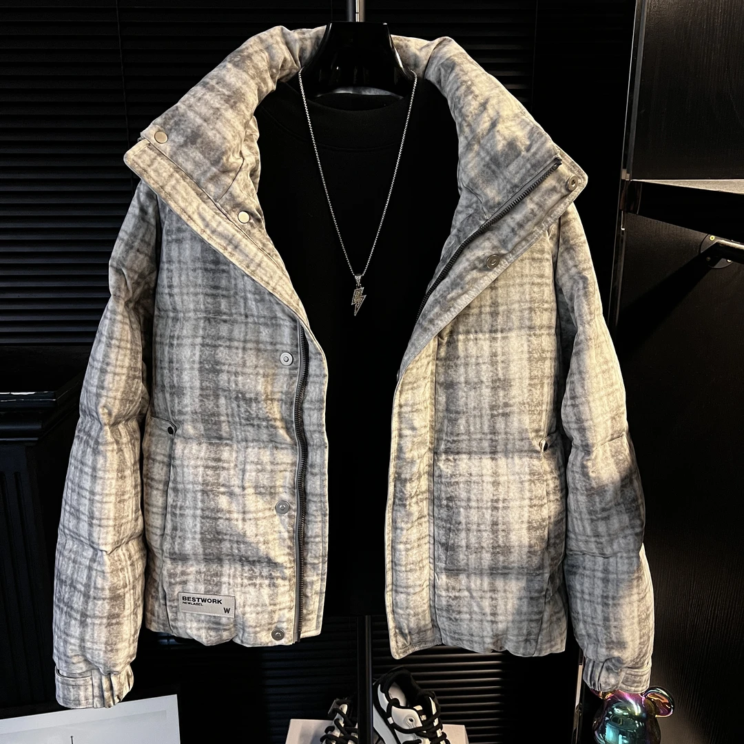 YY-潮流休闲加厚男款冬季格子男士外套