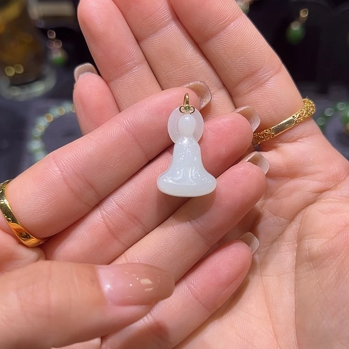 和田玉18K金镶嵌吊坠(不含链)