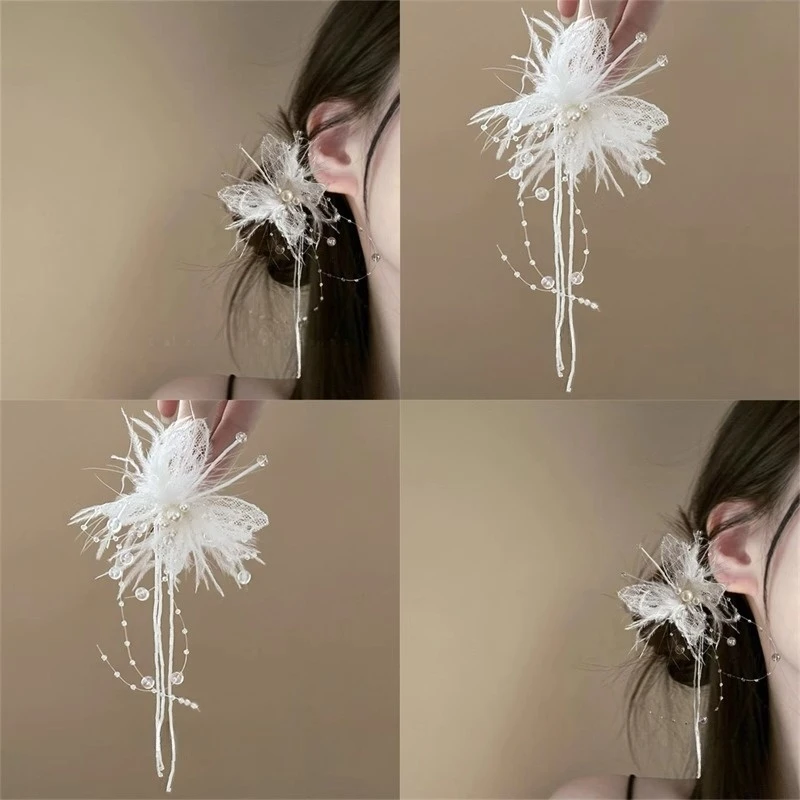 超仙羽毛蝴蝶流苏发夹优雅气质侧边夹新娘头饰婚纱礼服发饰刘海夹