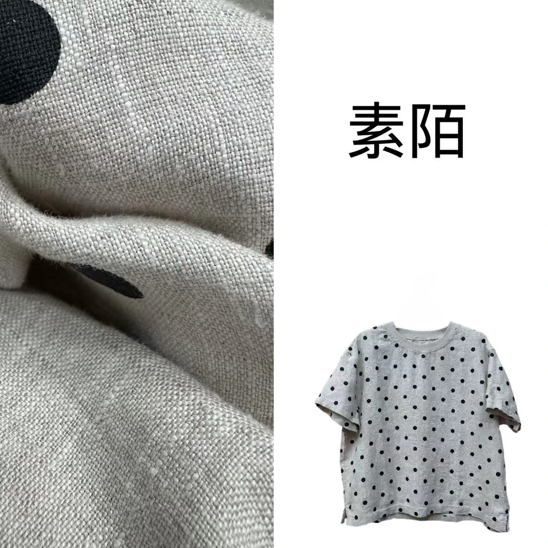素陌 夏季新款定制雨露汉麻圆领短袖T恤时尚波点休闲百搭透气上衣