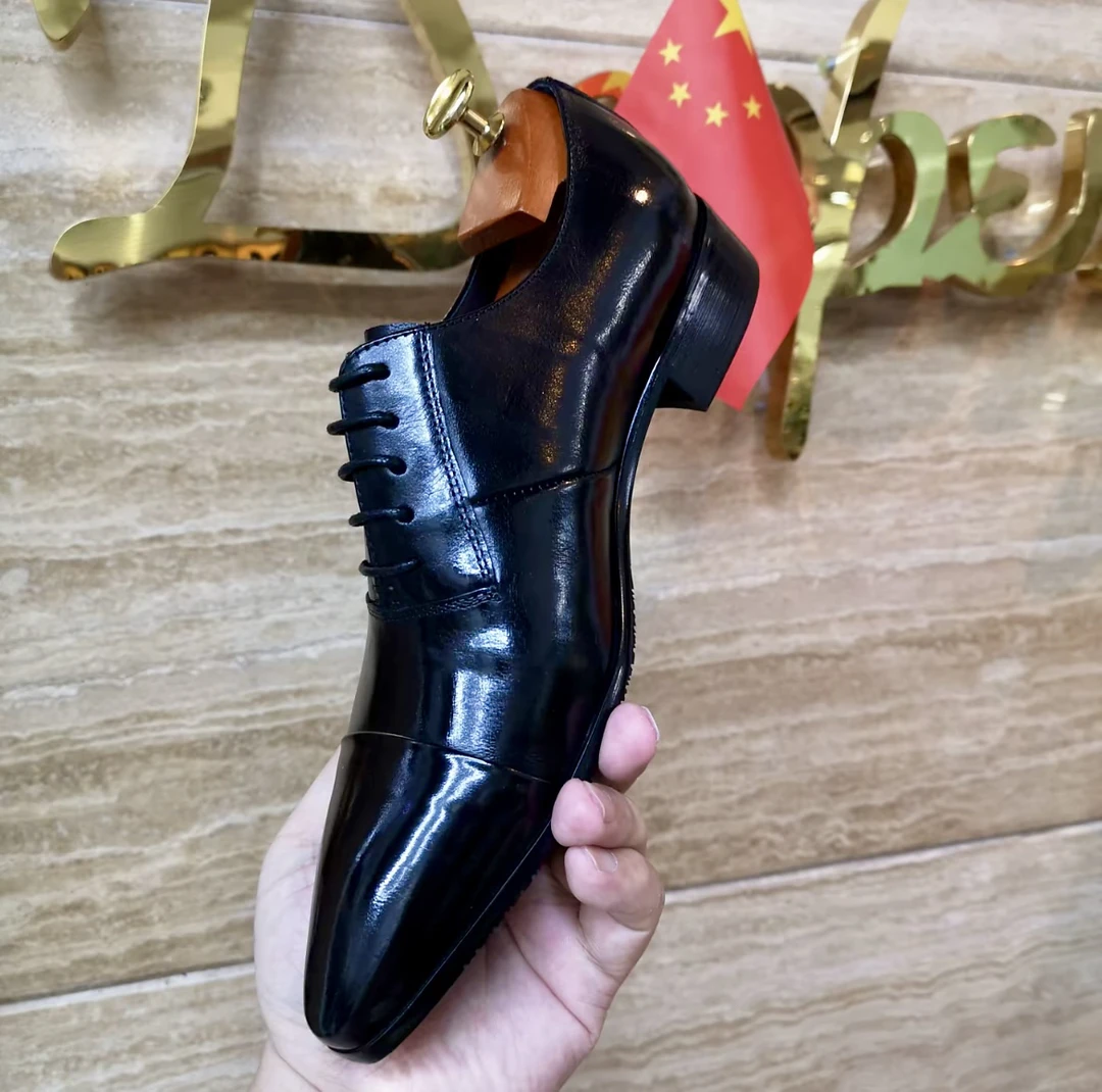 35码起尖头休闲风透气系带休闲皮鞋休闲时尚男士黑色商务皮鞋