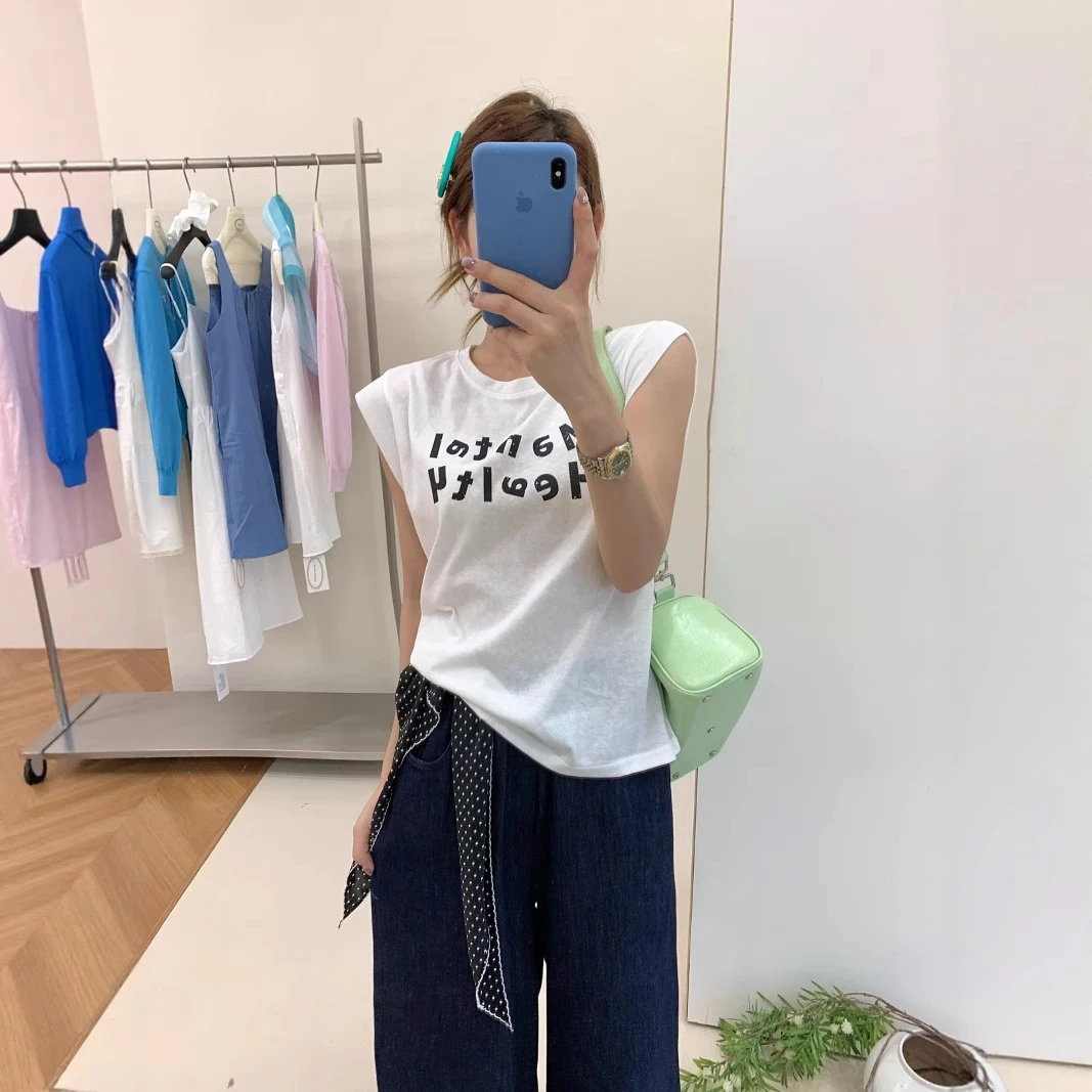 夏季新款气质通勤字母印花套头短袖T恤女减龄休闲上衣