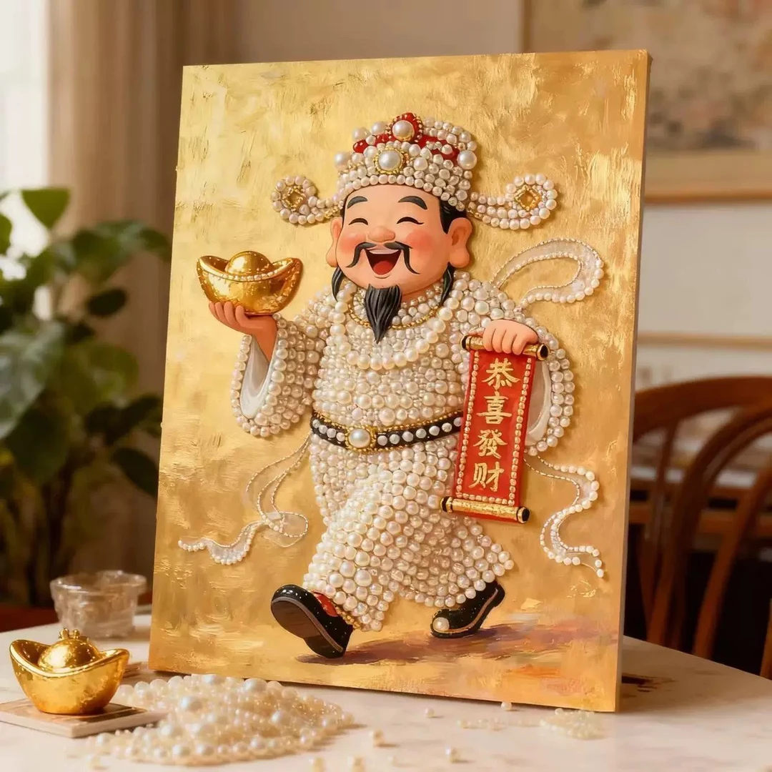 财神爷diy珍珠画带框创意解压手工点钻石画送闺蜜招财进宝装饰画