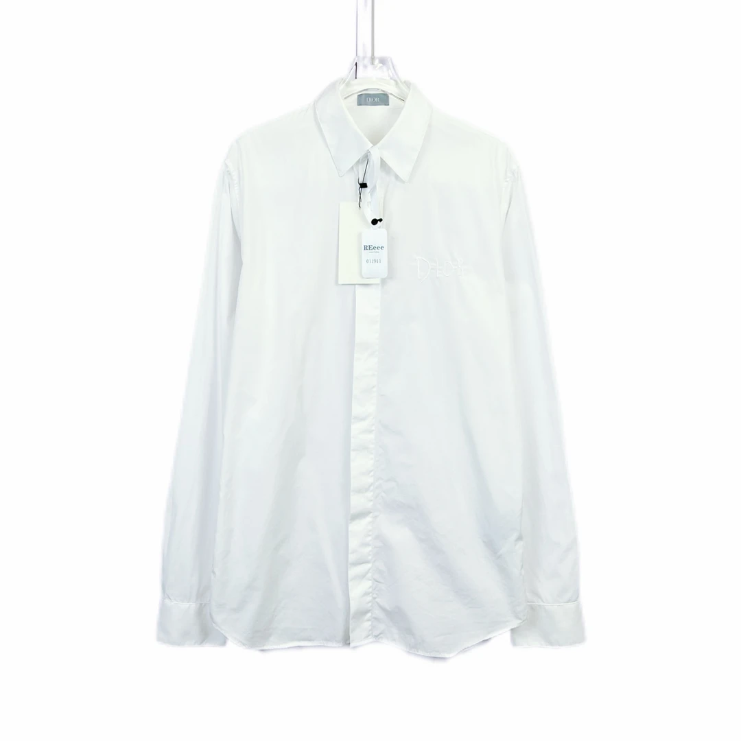 99新 DIOR/迪奥 011911 纯色logo刺绣长袖衬衫  38码
